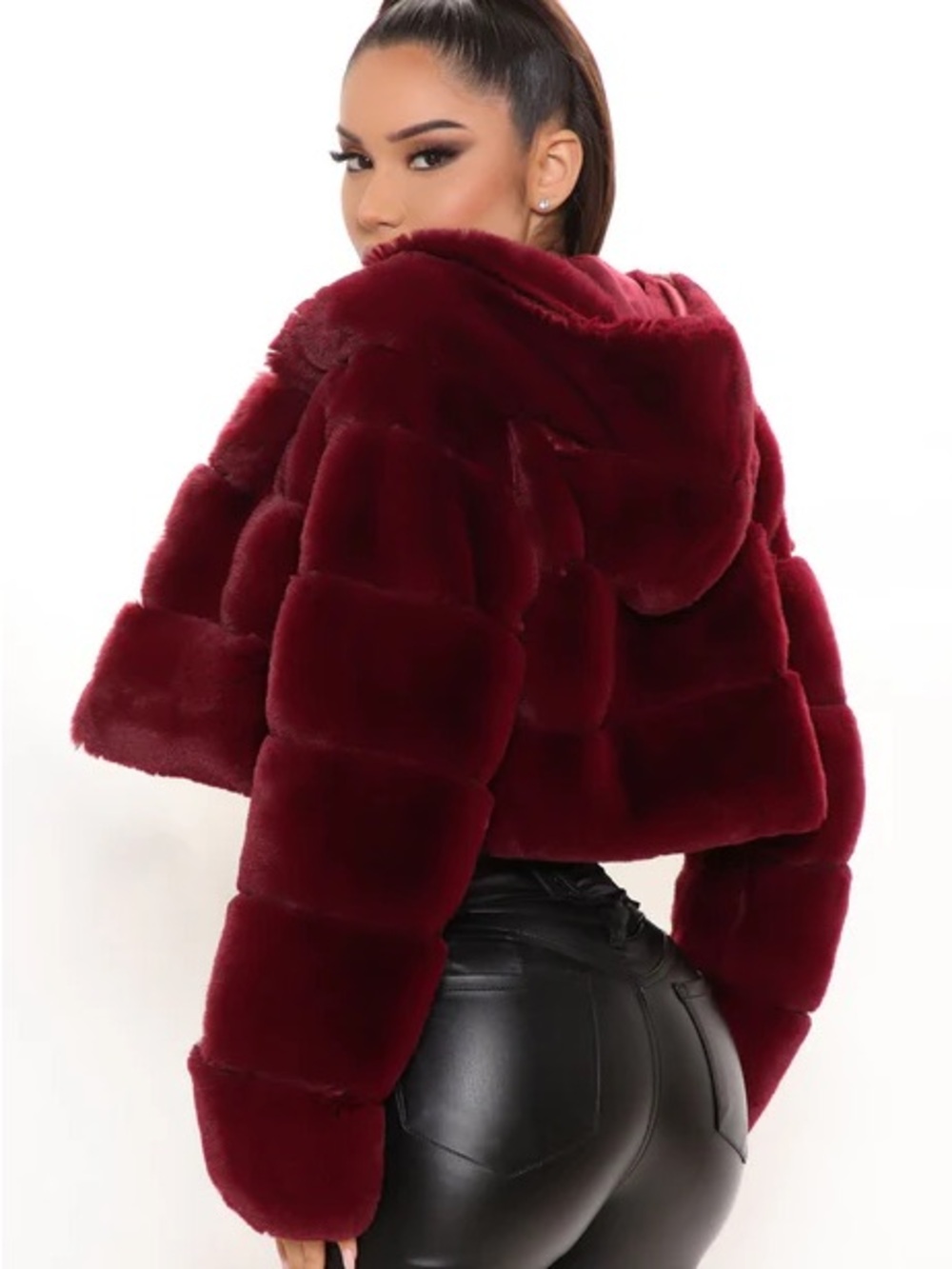 In My Dreams Faux Fur Coat - Burgundy XL - Picture 2 of 4